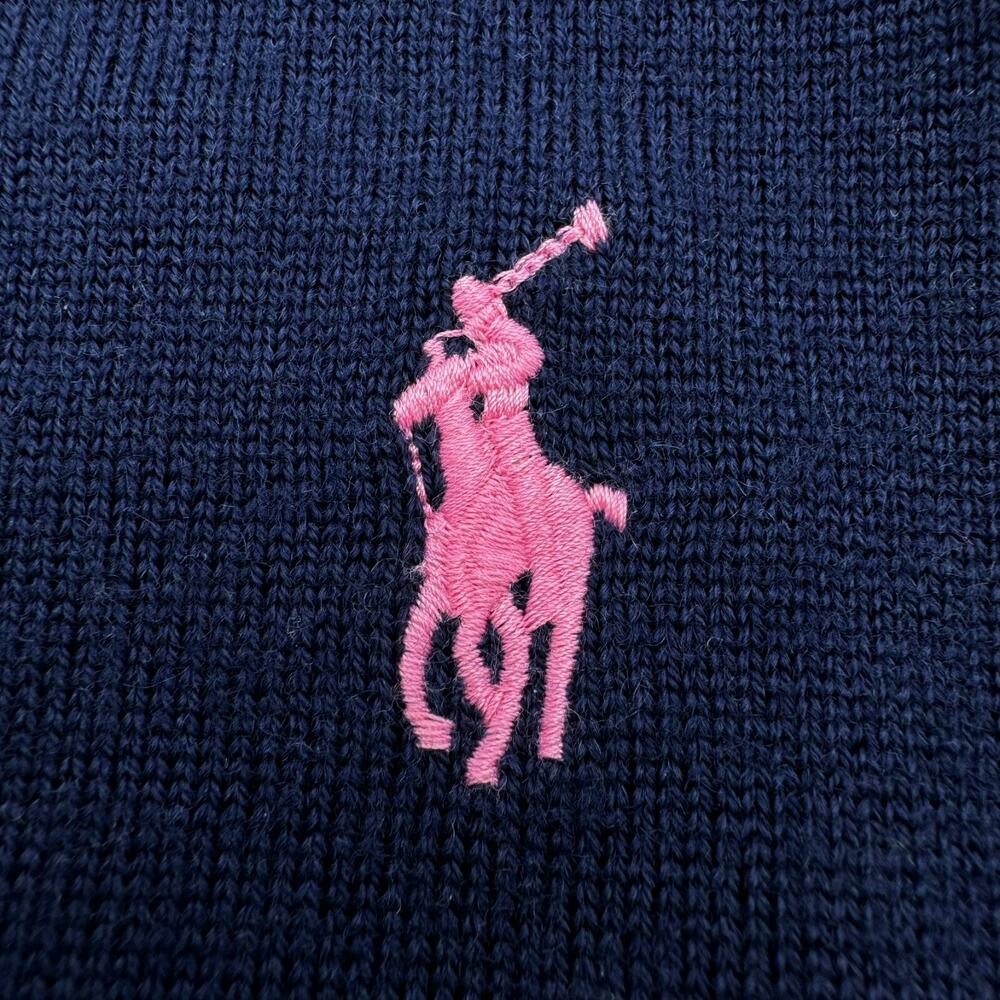 POLO RALPH LAUREN Women's Medium Navy White Pink Merino Wool LOVED Pony Sweater - Picture 5 of 10